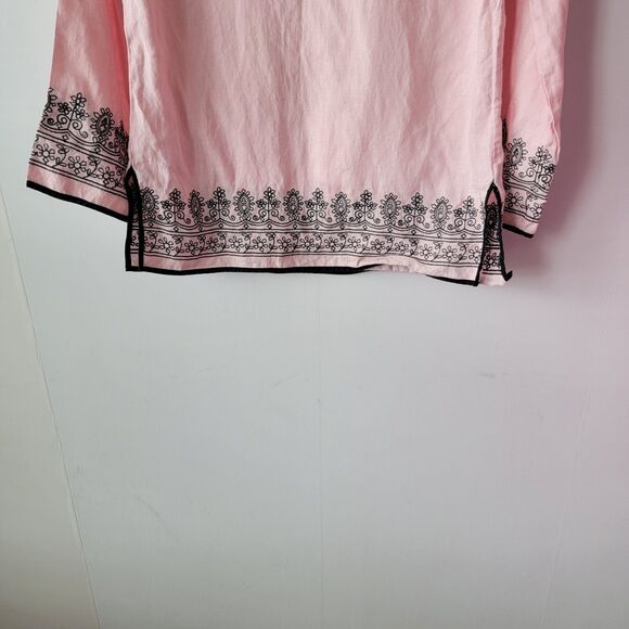 Richard Malcolm womens 100% Irish Linen Top size 8 Embroidered v-neck - Picture 4 of 9